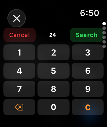 On-watch keypad search